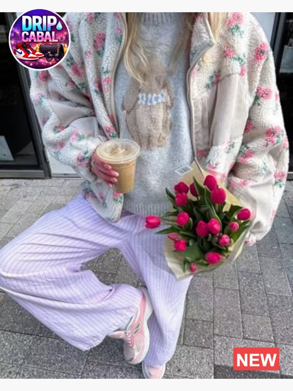 Women's Winter Casual Spliced Floral Fleece Jacket Fuzzy Oversized Faux Fur - Picture 5 of 7
